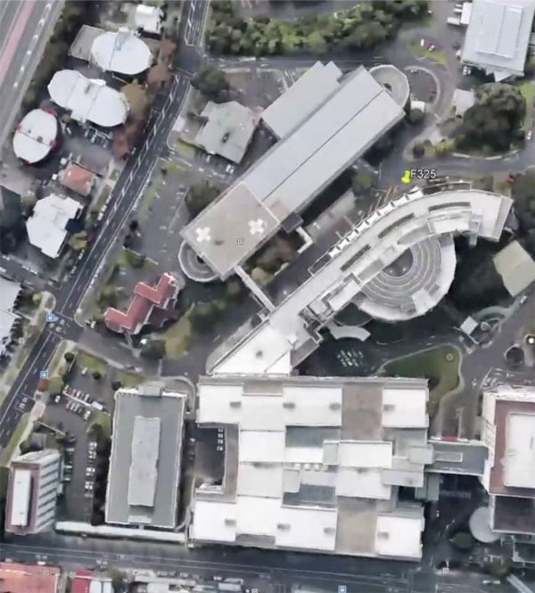 aerial view of a hospital